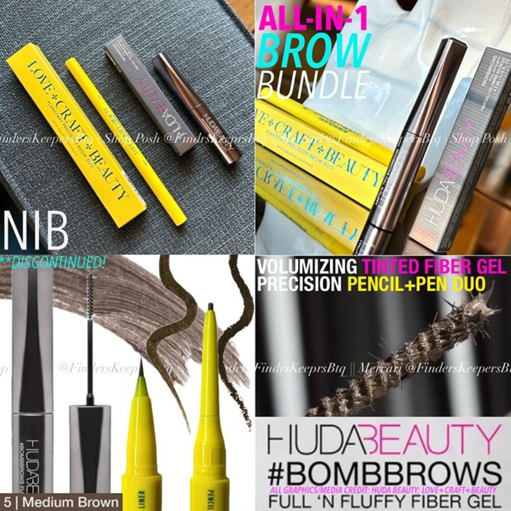 NIB 2Pc Huda Beauty Bomb Brows Full n Fluffy Gel & Precision Brow Pen Pencil Duo